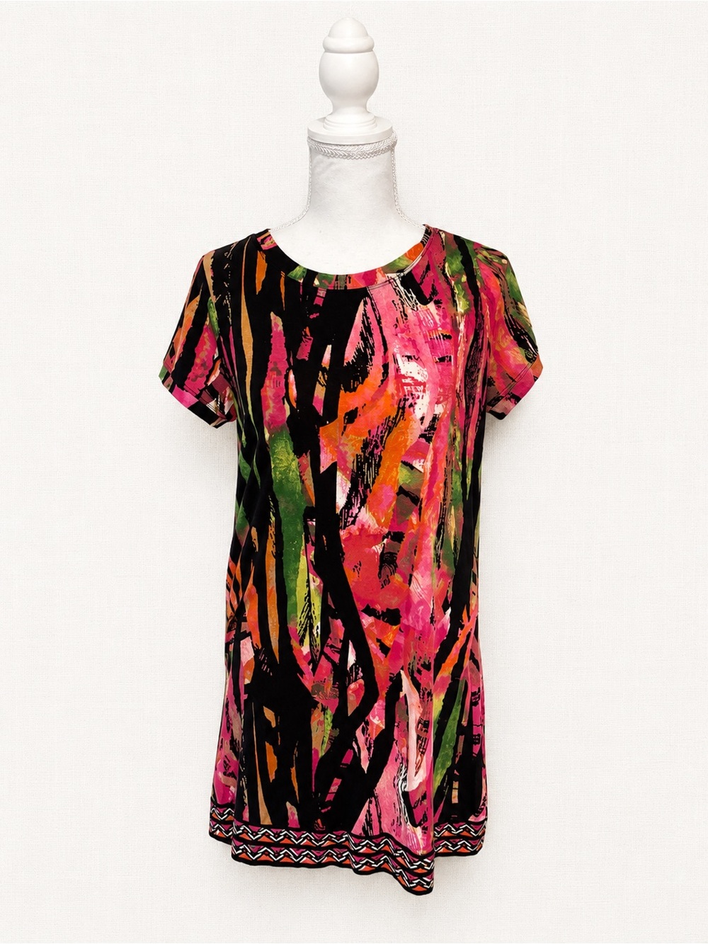 Calvin Klein Black Multicolor Abstract Short-Sleeve Tunic